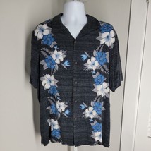 George Button Up Hawaiian Collared Shirt Sz XL 46-48 Gray &amp; Blue Short Sleeve - £17.66 GBP