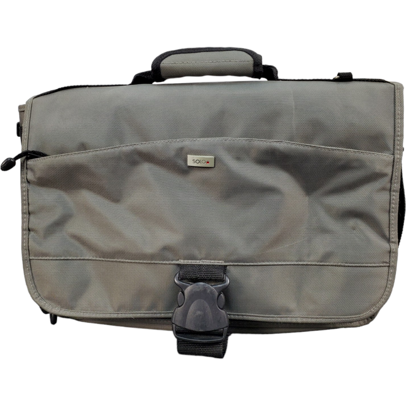 Solo Messenger Laptop Bag Gray Crossbody Adjustable Strap Zip Closure Logo - $25.28