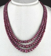 Natural Ruby Beads Round 3 Line 444 Carats Untreated Gemstone beaded Necklace - £362.09 GBP