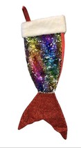 Mermaid Tail Reversible Sequin Christmas Stocking 25&quot; Long Multicolor Silver - £16.87 GBP