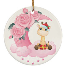 Cute Baby Giraffe On Pink Moon Ornament Christmas Gift Decor For Animal Lover - £11.61 GBP