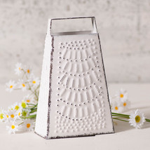 Medium Cheese Grater Country Tea Light Holder Country Decor Piece, Rustic White - £10.10 GBP