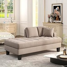 Merax 64&quot; Modern Tufted Chaise Lounge with Toss Pillow Soft Linen Loveseat Sofa  - £773.90 GBP