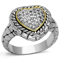 3W333 Reverse Two-Tone Brass Ring AAA CZ Clear Jewelry - $26.49