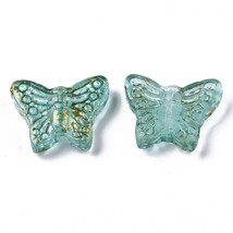 20 Glass Butterfly Beads 16mm Green Gold Foil Supplies Glitter Jewelry Making - £3.85 GBP