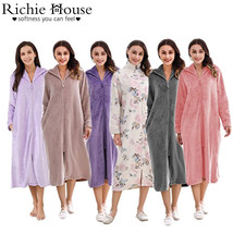 RH Zip Up Robe Women&#39;s Soft Front Long Dressing Fleece Housecoat Lounge ... - £31.45 GBP