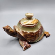 Pakistan Onyx Turtle Pot Mini Box with Lid Hand Carved Stone Brown Green... - $48.19