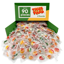 Tiger Pops Lollipop 2 Pounds of Approx 90 Hard Candy - Bulk Candy Individually W - £21.88 GBP