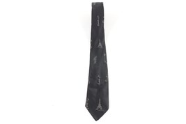 Vtg 40s 50s Rockabilly Silk Paris Eiffel Tower Skinny Neck Tie Dress Tie Black - £27.21 GBP