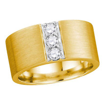 14k Yellow Gold Mens Round Diamond 3-stone Matte Wedding Fashion Band 1/2 Cttw - £2,625.88 GBP