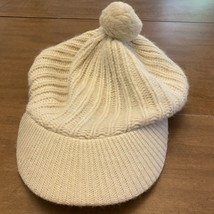 Women’s White Knit Hat With Brim Pom - $10.80