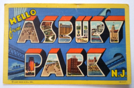 Greetings From Asbury Park New Jersey Large Letter Postcard Linen Curt T... - £12.70 GBP