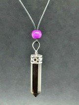 Smoky Quartz Pencil Necklace Pendant Gemstone Crystal Cord Purple Bead - £9.89 GBP