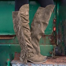 NEW Fashion Boho Knee High Boot Ethnic Women Tassel Fringe Faux Suede Leather Hi - £37.64 GBP