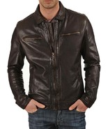 Jacket Leather Biker Brown Mens Slim Fit Motorcycle Vintage Men S Cafe R... - $139.00