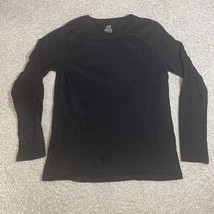 H&amp;M Long-Sleeved Basic Crew Neck Cotton T Shirt Black Size 10-12y - £4.79 GBP