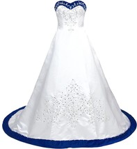 Royal Blue White A Line Wedding Dress Princess Satin Lace up Back Weddin... - £148.81 GBP