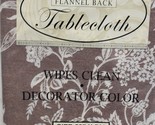Thin Flannel Back Vinyl Tablecloth 52&quot; x 70&quot; Oval, WHITE FLOWERS ON BROW... - $8.90