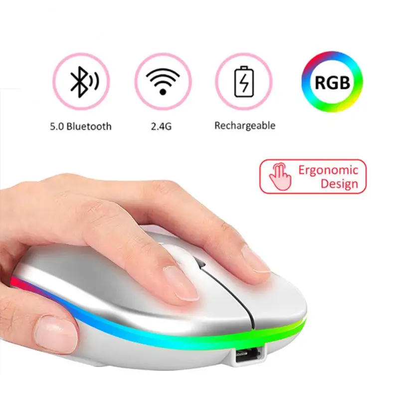 House Home 2.4GHz Wireless Bluetooth Mouse With USB Rechargeable RGB Gaming Mous - £23.71 GBP