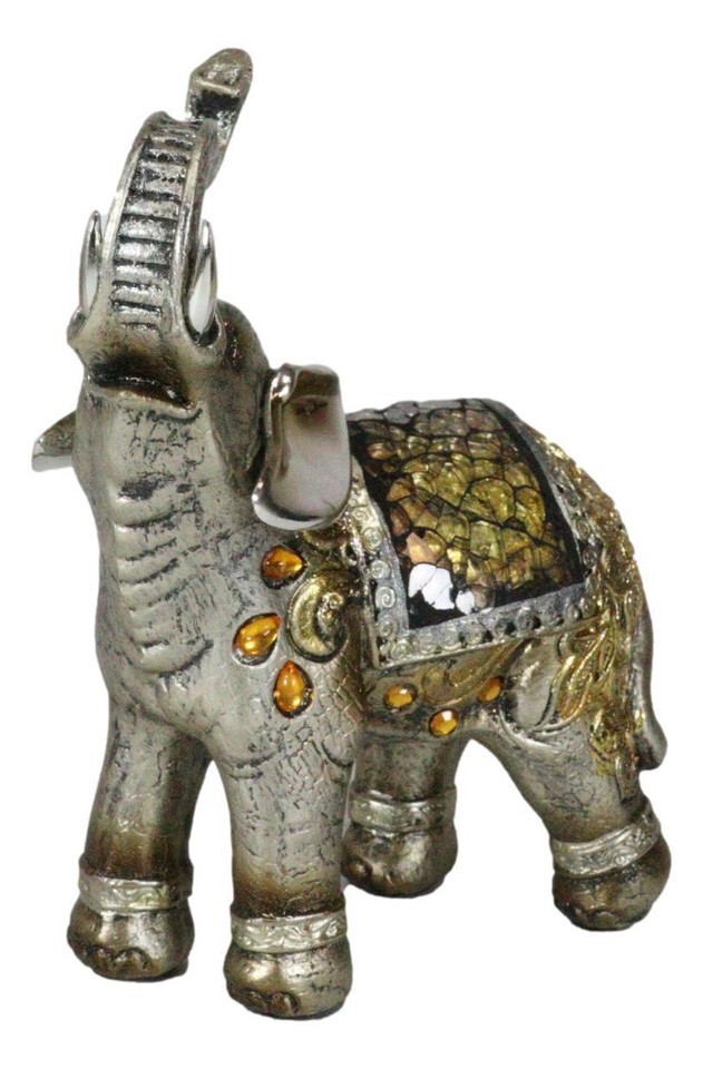 Ebros Bejeweled Mosaic Left Facing Feng Shui Elephant With Trunk Up Statue 6"H Item image 2
