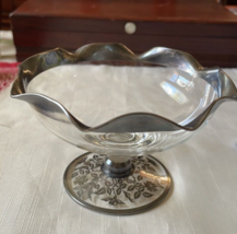 Silver Overlay Footed Glass Dessert Bowl Ruffled Silver City Company - £15.90 GBP