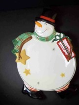 Snowman canape appetizer plate Fitz & Floyd Holiday Wishes Christmas - $11.16