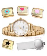 White Italian Charm Watch Gold Bracelet Jewelry &amp; Tool &amp; Stainless Steel... - $20.67