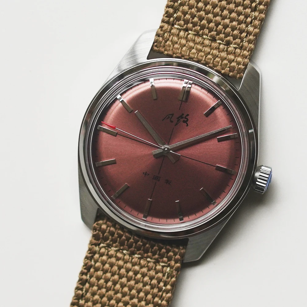 Salmon Dial Watch Vintage 70S CLASSIC CROSS LINE DIAL Original Design Ha... - $192.48