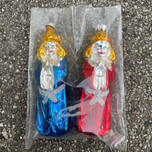 Glass Christmas Angel Ornaments Blue &amp; Red Glass Christmas 3.5&quot;T Made in Germany - £15.24 GBP