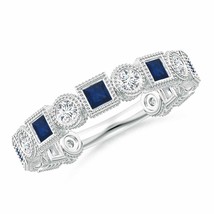 ANGARA Bezel-Set Square Sapphire and Round Diamond Band in 14K Solid Gold - £1,162.26 GBP