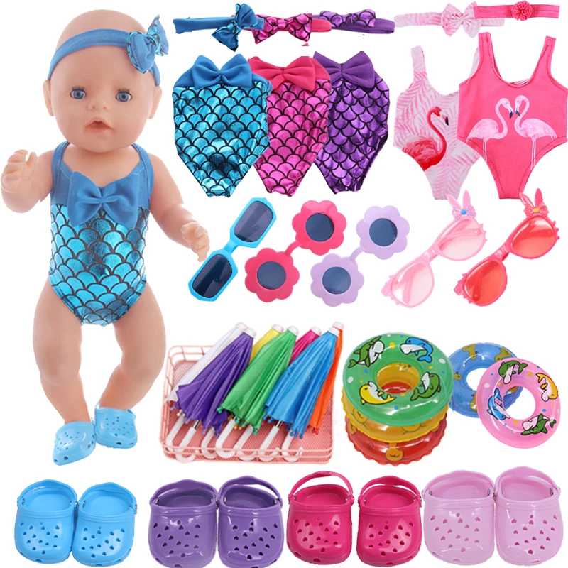 Doll Clothes  Swimming Suit Raniy Accessories Summer Hole Slipper For 18... - $8.50+