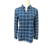 Draper James Womens Button Up Shirt Blue Plaid Long Sleeve Cuff Round Hem 2 - $28.77