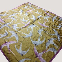 Swallows In Flight Yellow Pink Bird Print Square Scarf Satin Finish 35 b... - $28.05