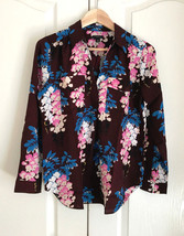 Ann Taylor Women Floral Burgundy Red Long Sleeve V-neck Shirt Top Petite XXSP SP - £27.93 GBP