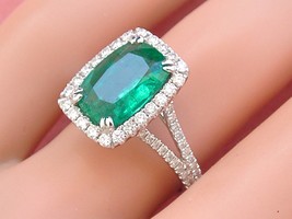 Estate 2.49ct Cushion Zambian Emerald .75ctw Diamond 18K Cocktail Ring Stunning! - £5,190.79 GBP