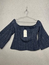 Zara Off Shoulder Textured Tweed Top Flare Sleeve Womens Size L Modern Navy - £31.29 GBP