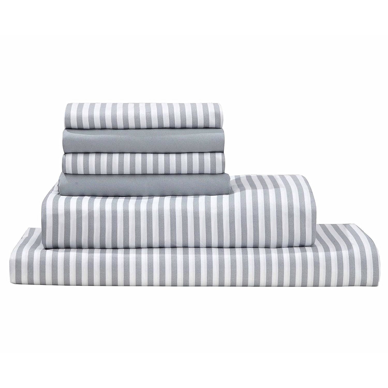 Debra Valencia Awning Striped Sheets By Duke-Full-Med Cool Gray-White-6 Pc Set