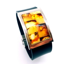 Leather Bracelet with Amber mosaic / Baltic Amber / Certified Genuine Ba... - $63.00