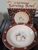 Royal Seasons Christmas Serving Bowl 10 Inch Stoneware Snowmen - New In Box - $14.84