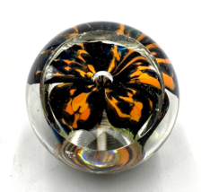 Glass Eye Studio Black and Orange Flower 02 Art Glass Paperweight - £39.90 GBP