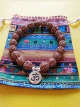 Rudraksha 10mm Buddhist Prayer Beads Mala Yoga Hindu Meditation OM Bracelet - $15.25