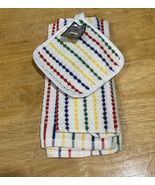 Vtg FW Woolworth Vintage Dish Cloth Towels Pot Holder Set Striped Primar... - $722.60 MXN