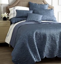 Sferra Renee King Teal Quilted Coverlet + 2 King Shams Lustrous/Scallop Edge New - £247.67 GBP