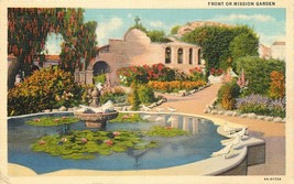 Linen Postcard CA L038 Cancel 1942 Mission San Juan Capistrano Front Garden - $6.44