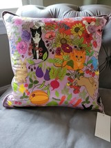 Karen Mabon Cushion Pillow Garden of Earthly Delights Cats 17&quot; x 17&quot; Silk NWT! - £93.85 GBP