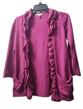 Garnet Hill Sweater Large Ruffled Front Cotton/Wool Blend - £26.14 GBP