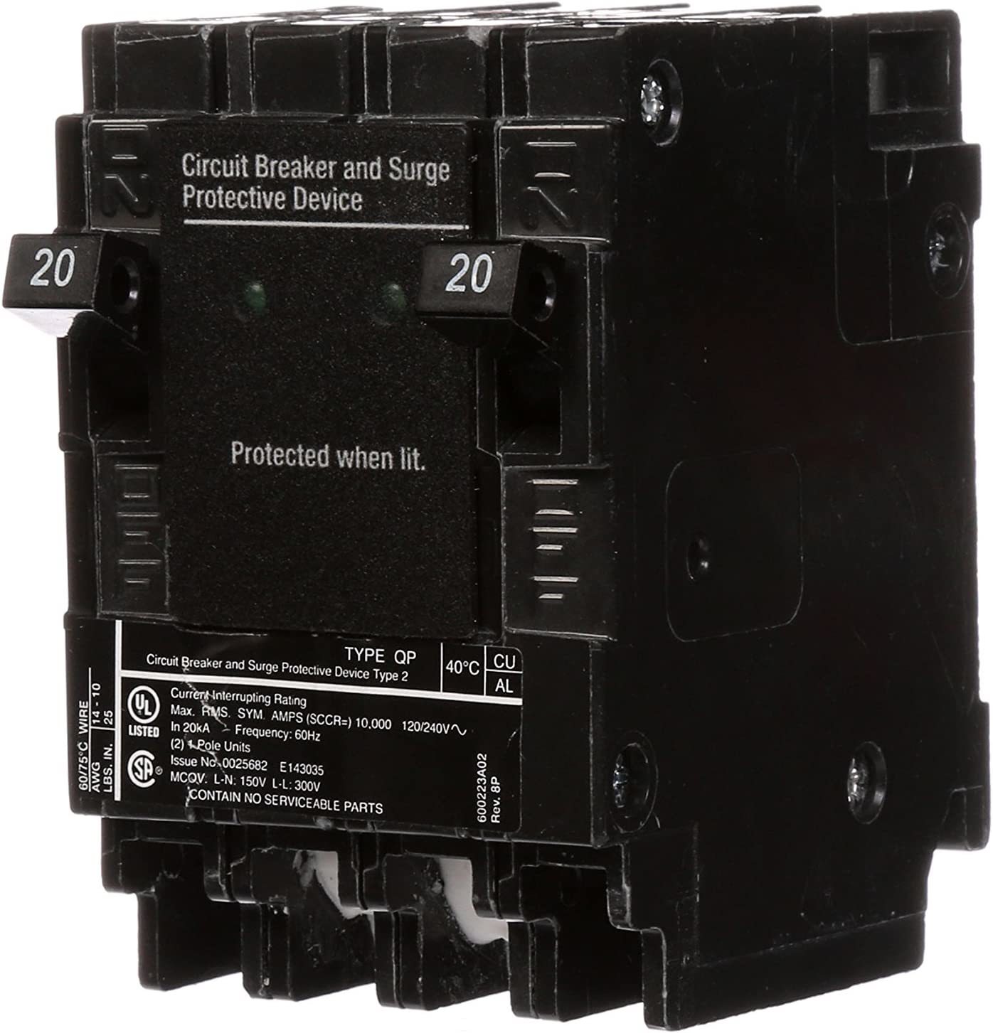 Whole House Surge Protection From Siemens Qsa2020Spd With Two 20-Amp Cir... - $97.99