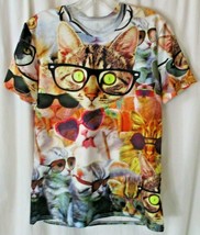 Cat wearing glasses Funny T-Shirt Polyester Blend Small/Medium  - $10.39