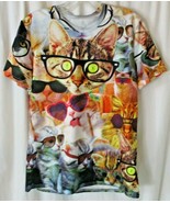 Cat wearing glasses Funny T-Shirt Polyester Blend Small/Medium  - £8.12 GBP