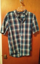 George Medium Plaid Shirt 38-40 Short Sleeve Blue - $12.99